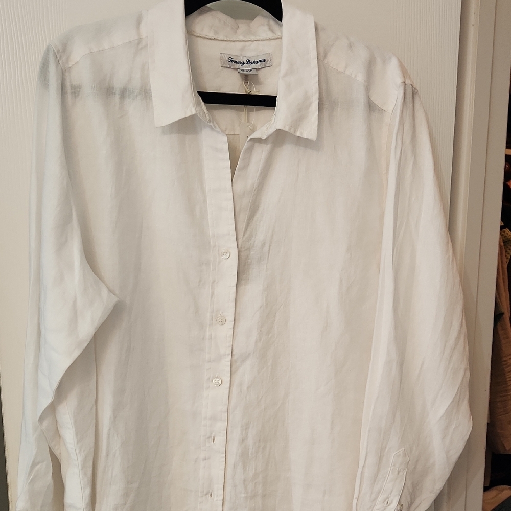 Tommy Bahama Crisp White Linen Button Down Shirt. LS COASTALINE